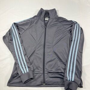 Adidas Originals Track Jacket Women’s Size M Gray with Blue 3-Stripes Full Zip‎